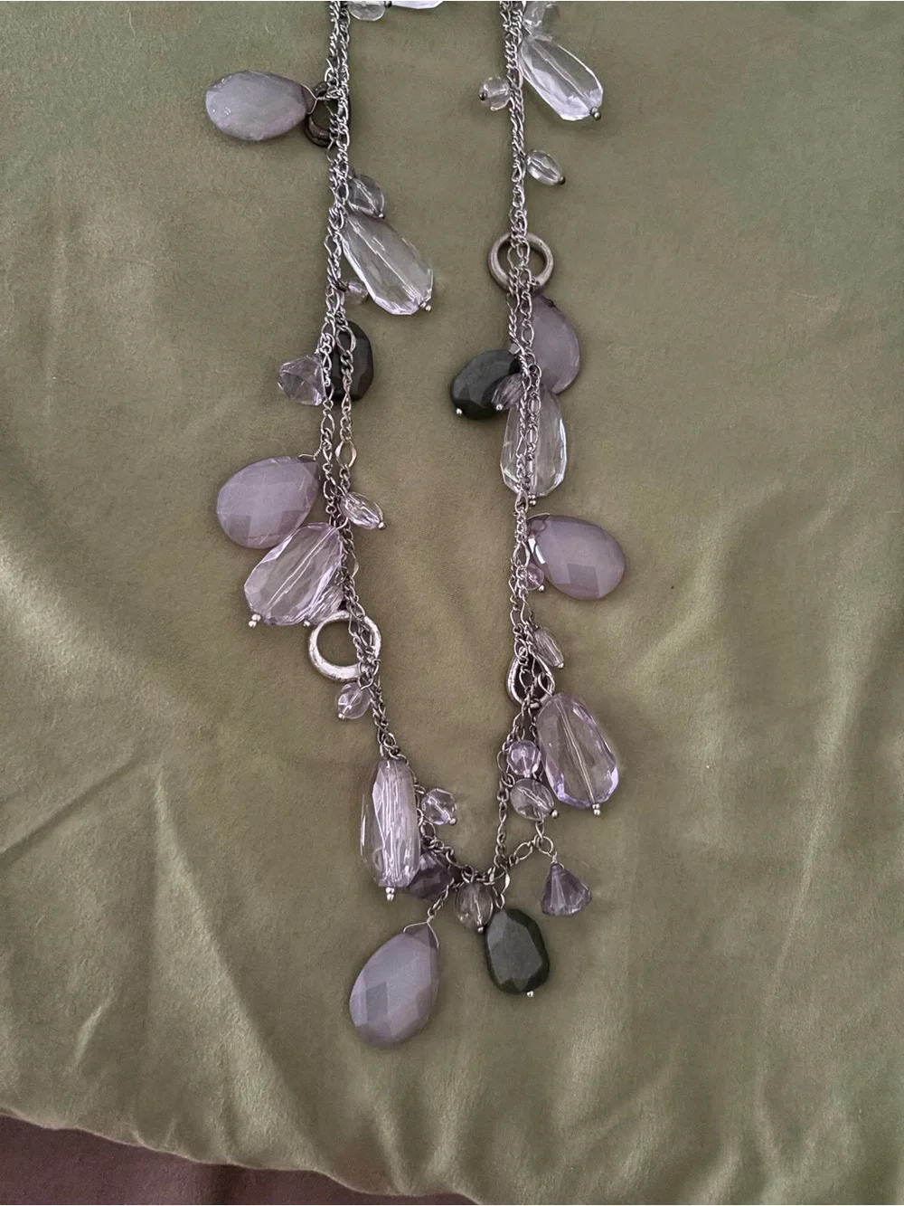 Silver-Tone Necklace with Clear and Grey oBeads